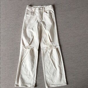 MOTHER Cream Wide-Leg Jeans